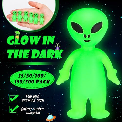 CroBlissful 50-Pack Glow-in-the-Dark Mini Alien Figurines - Green Tiny Aliens for Party Favors, Prank Toys, and Hide-and-Seek Games