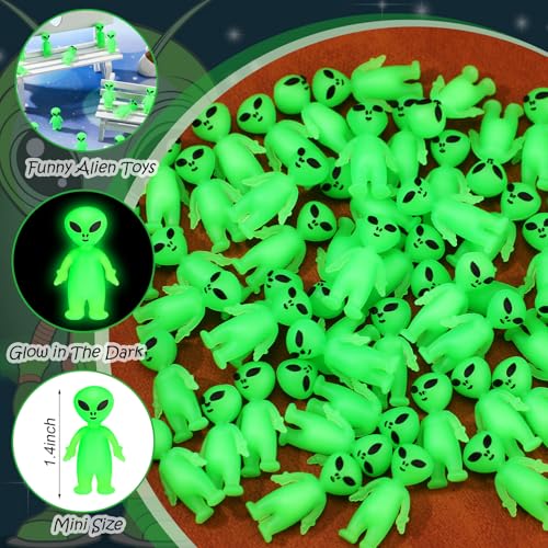 CroBlissful 50-Pack Glow-in-the-Dark Mini Alien Figurines - Green Tiny Aliens for Party Favors, Prank Toys, and Hide-and-Seek Games