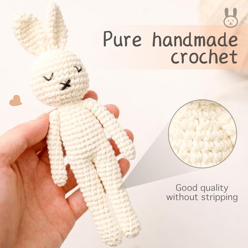 Crochet Bunny Rattle – Handmade Baby Toy with Soft Jingle for Sensory Development (White Bunny Doll)