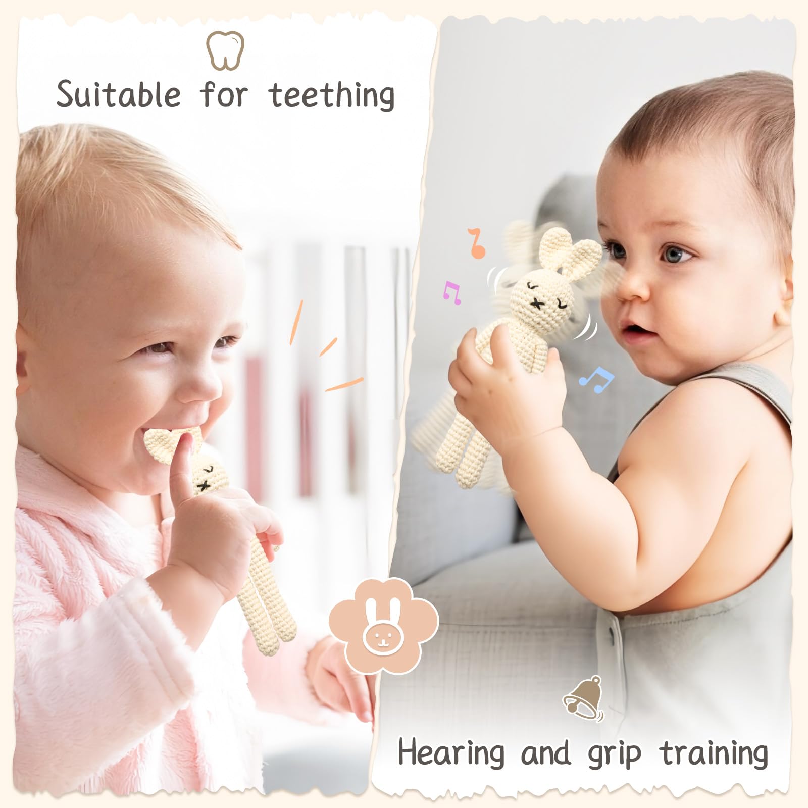 Crochet Bunny Rattle – Handmade Baby Toy with Soft Jingle for Sensory Development (White Bunny Doll)