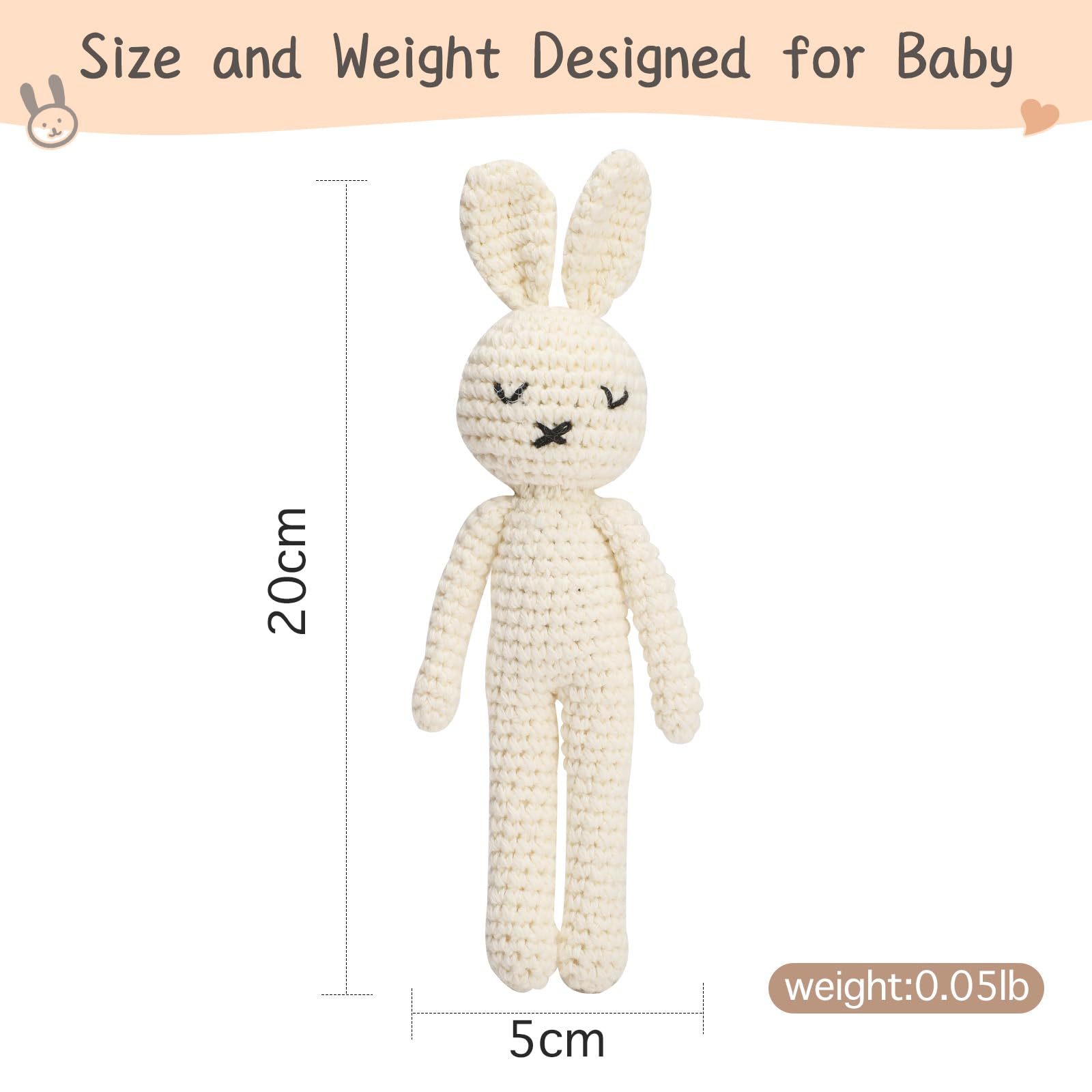 Crochet Bunny Rattle – Handmade Baby Toy with Soft Jingle for Sensory Development (White Bunny Doll)