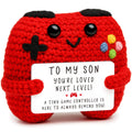 Crochet Game Controller Plush Gift with Inspirational Card - Handmade Soft Yarn Decor for Gamers, Son, Dad - Busy Gaming Life