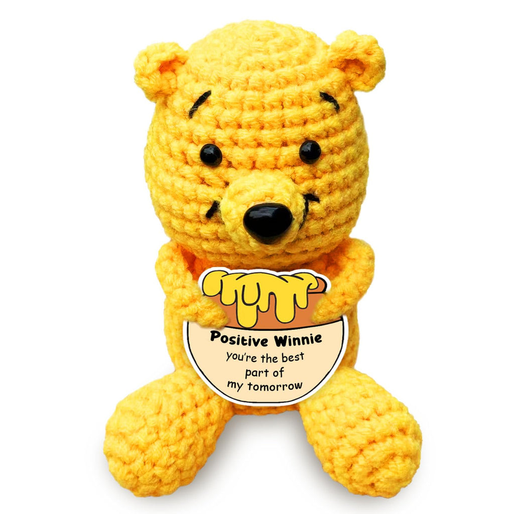 Crochet Winnie Doll with Encouragement Card - Positive Gift for Women, Students, Mental Health Support