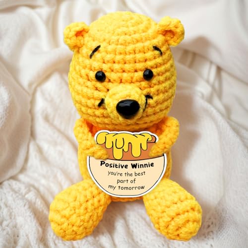 Crochet Winnie Doll with Encouragement Card - Positive Gift for Women, Students, Mental Health Support
