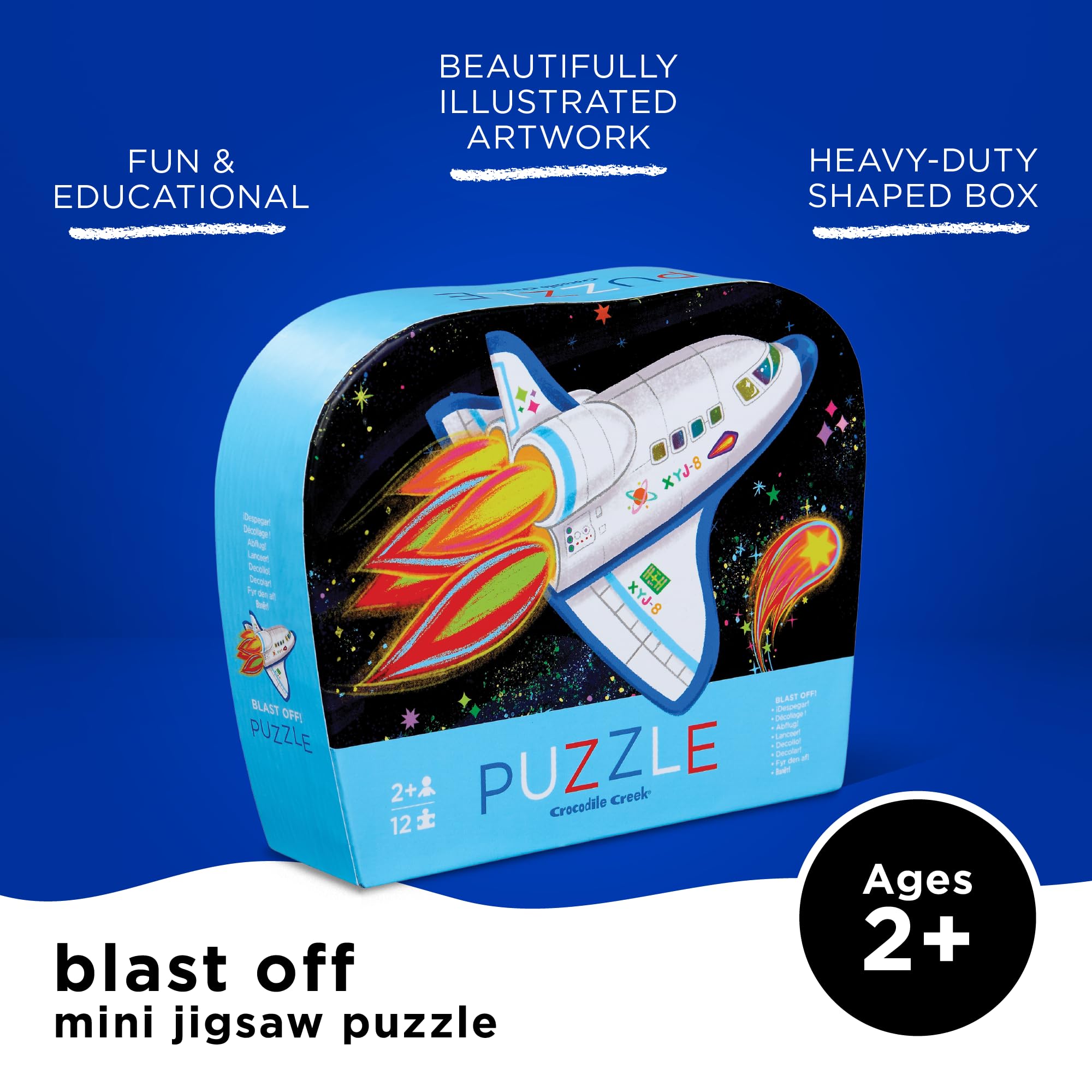 Crocodile Creek Blast Off 12-Piece Mini Jigsaw Puzzle – Floor Puzzle for Toddlers Ages 2–4