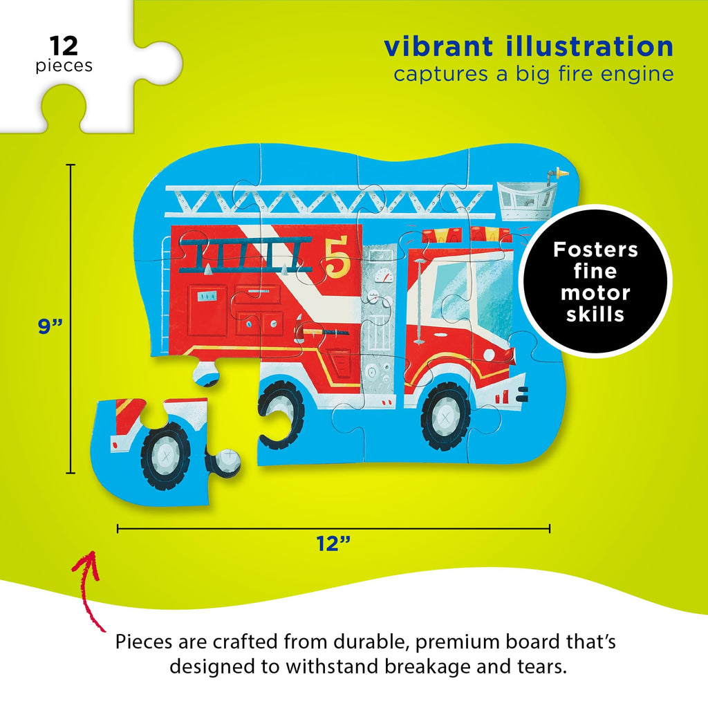 Crocodile Creek Fire Truck 12-Piece Mini Jigsaw Puzzle for Kids Ages 2 and Up