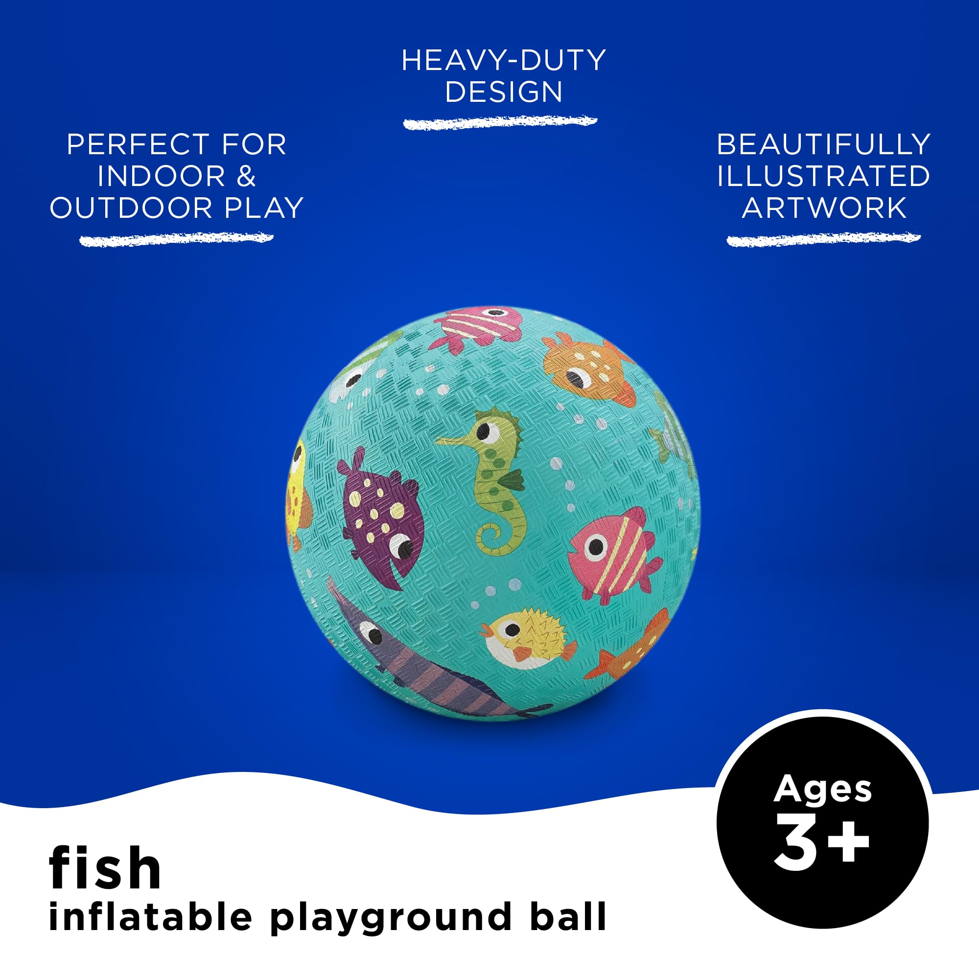 Crocodile Creek Playground Ball – Durable PVC-Free Rubber Ball for Kids Ages 3+ (Fish Design, 5" & 7" Sizes)