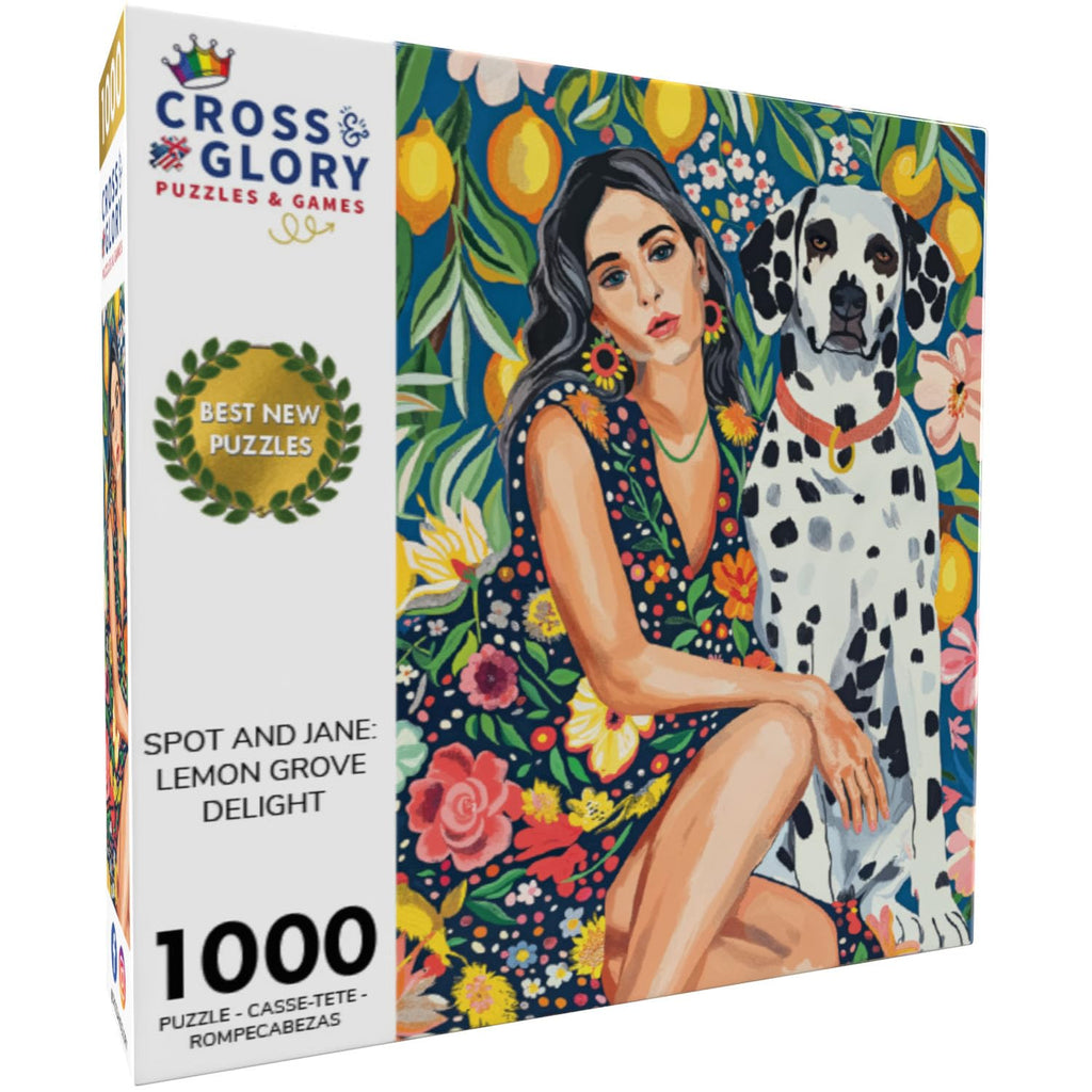 Cross & Glory Spot and Jane: Lemon Grove Delight – 1000 Piece Jigsaw Puzzle for Adults, Tropical Artwork with Dalmatian