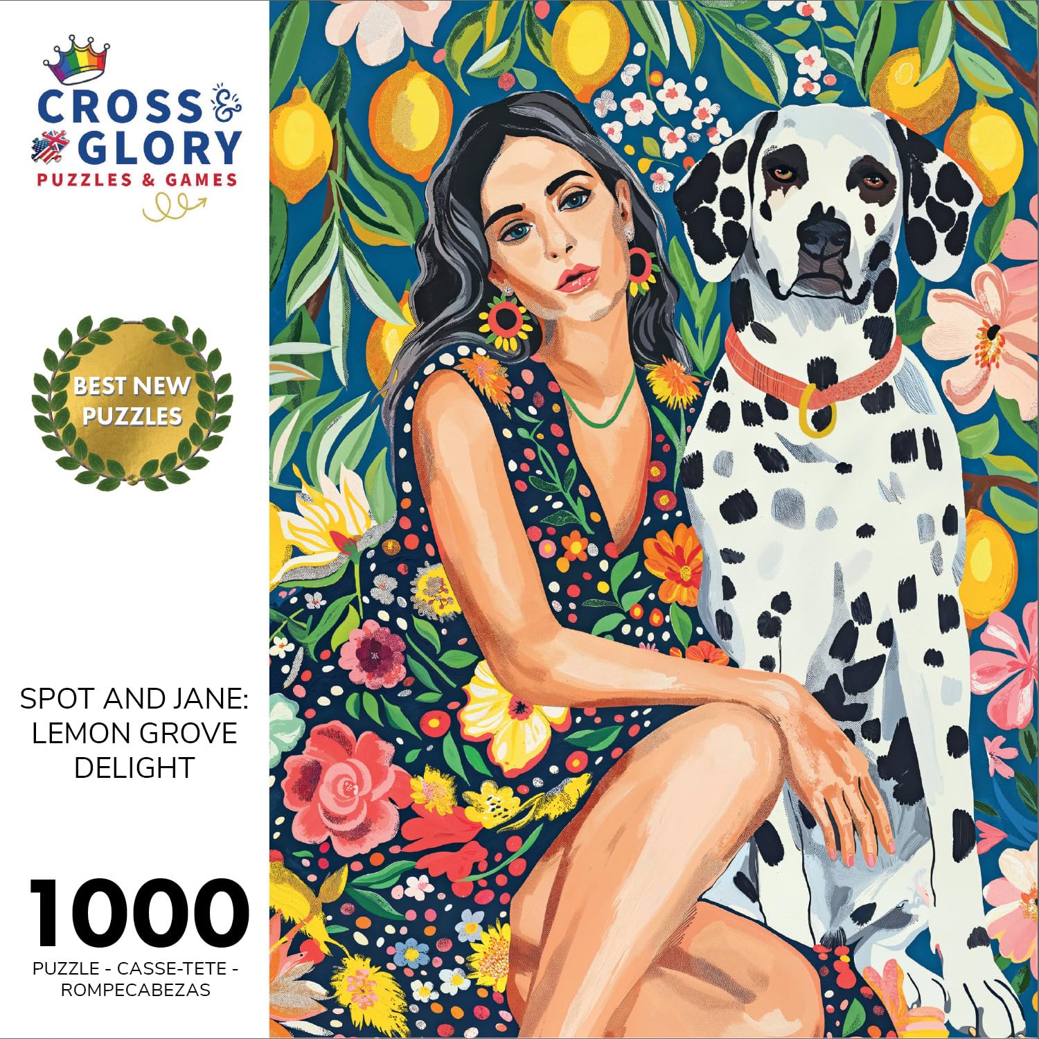 Cross & Glory Spot and Jane: Lemon Grove Delight – 1000 Piece Jigsaw Puzzle for Adults, Tropical Artwork with Dalmatian