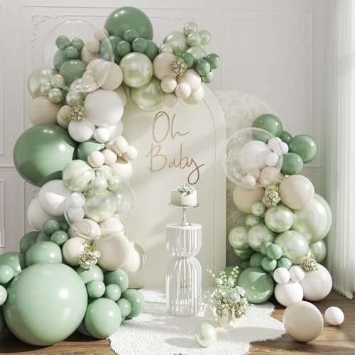 CROSSFINGERS 108Pcs Double Stuffed Sage Green Balloon Arch Kit for Weddings, Bridal Showers, Baby Showers, Birthdays