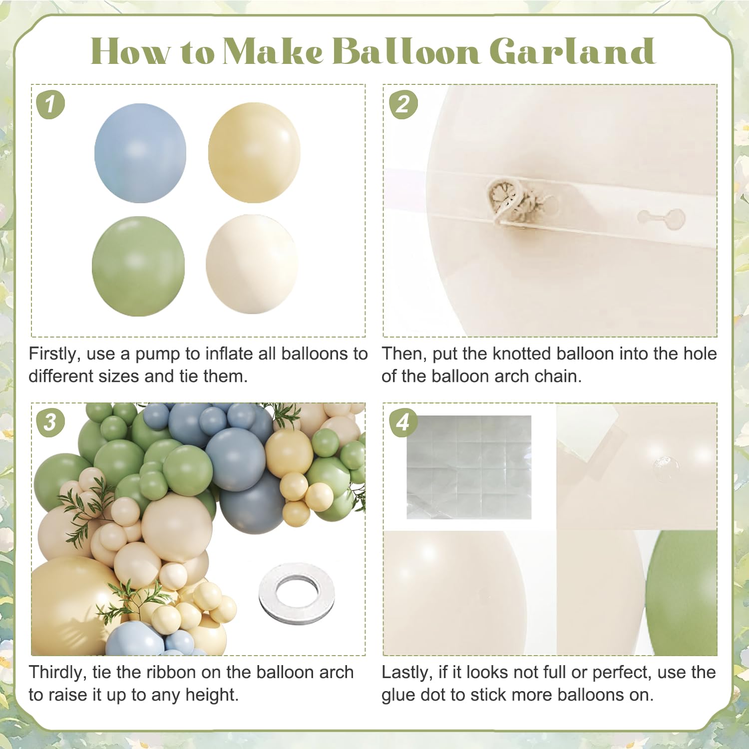 CROSSFINGERS 124-Piece Pastel Balloon Arch Kit – Sage Green, Dusty Blue, Yellow & Sand White for Baby Shower, Wedding, Birthday