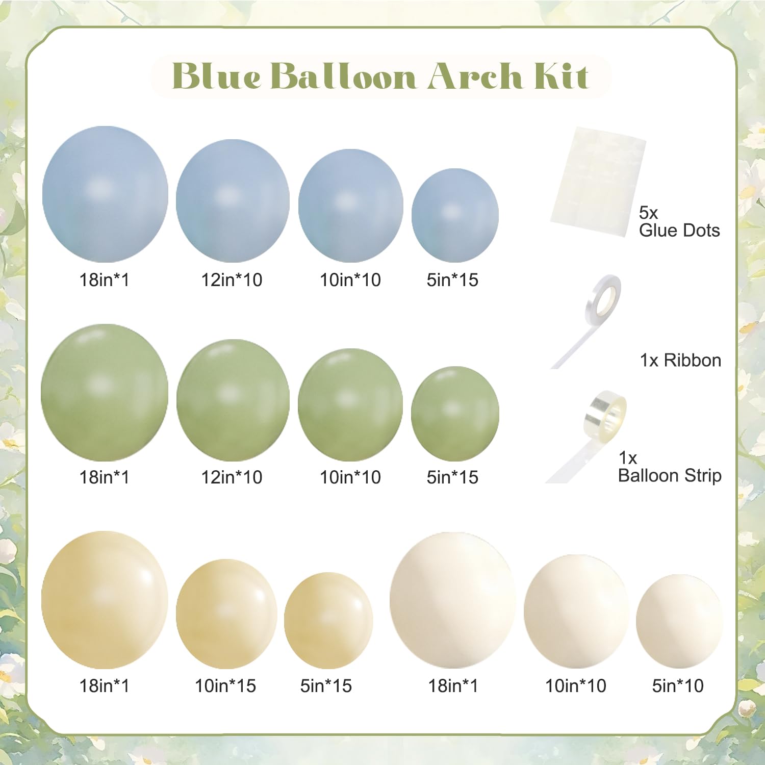 CROSSFINGERS 124-Piece Pastel Balloon Arch Kit – Sage Green, Dusty Blue, Yellow & Sand White for Baby Shower, Wedding, Birthday