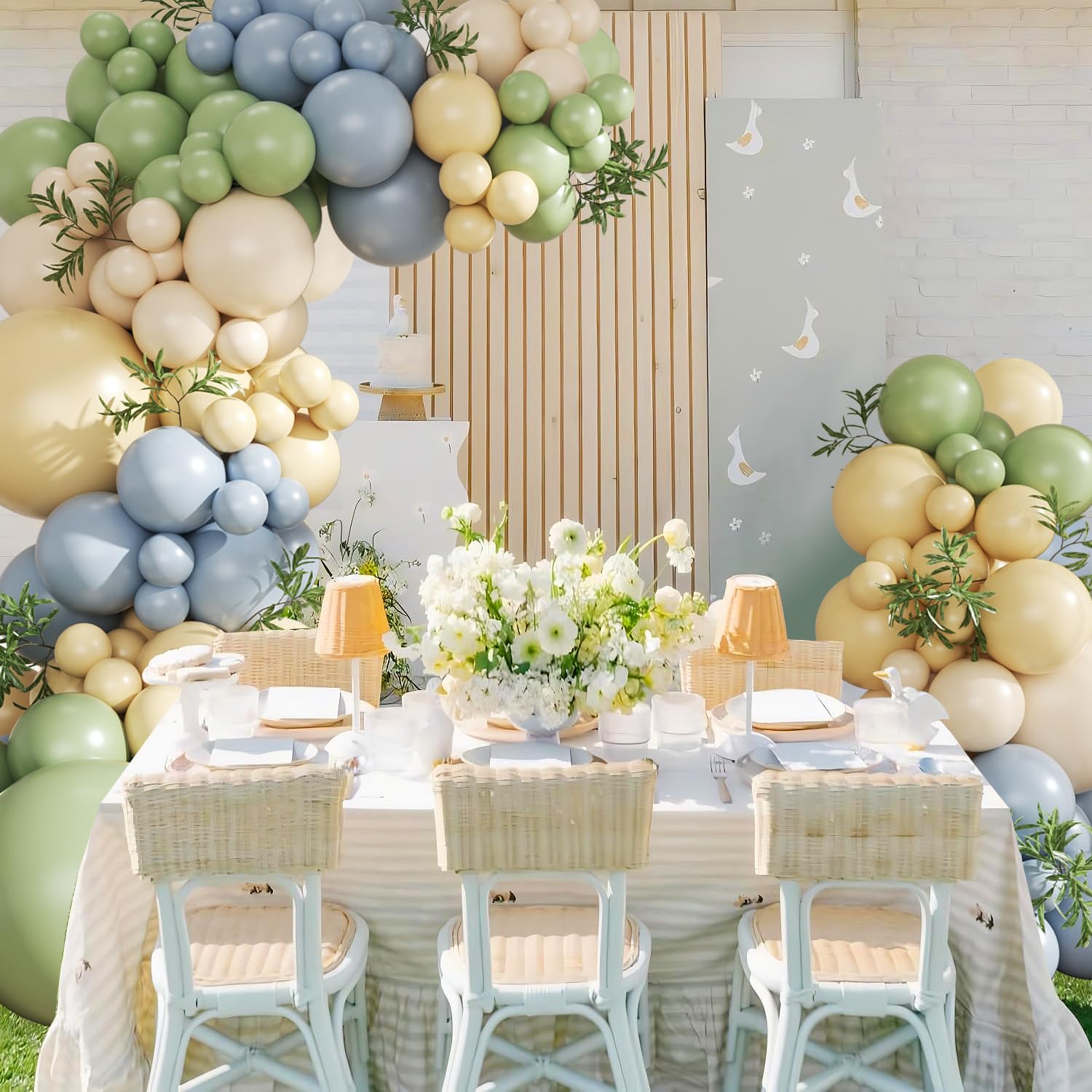 CROSSFINGERS 124-Piece Pastel Balloon Arch Kit – Sage Green, Dusty Blue, Yellow & Sand White for Baby Shower, Wedding, Birthday
