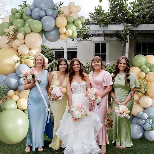 CROSSFINGERS 124-Piece Pastel Balloon Arch Kit – Sage Green, Dusty Blue, Yellow & Sand White for Baby Shower, Wedding, Birthday