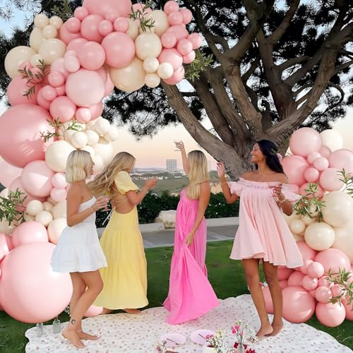 CROSSFINGERS 124-Piece Pink Balloon Arch Kit – Pastel Pink, Light Pink & Sand White Balloon Garland for Baby Showers, Weddings & Birthdays