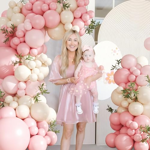 CROSSFINGERS 124-Piece Pink Balloon Arch Kit – Pastel Pink, Light Pink & Sand White Balloon Garland for Baby Showers, Weddings & Birthdays