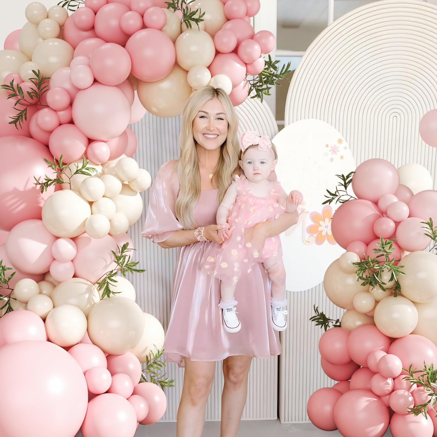 CROSSFINGERS 124-Piece Pink Balloon Arch Kit – Pastel Pink, Light Pink & Sand White Balloon Garland for Baby Showers, Weddings & Birthdays