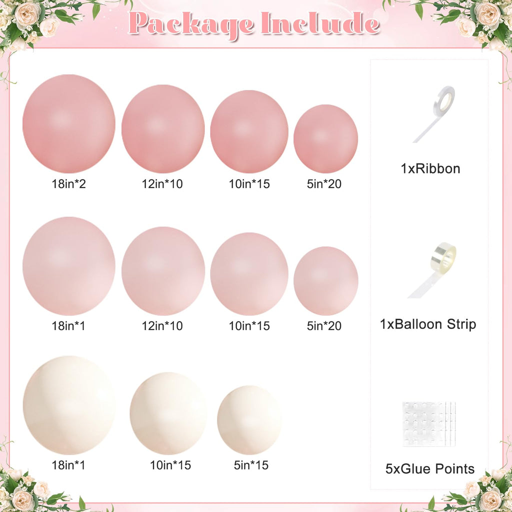 CROSSFINGERS 124-Piece Pink Balloon Arch Kit – Pastel Pink, Light Pink & Sand White Balloon Garland for Baby Showers, Weddings & Birthdays