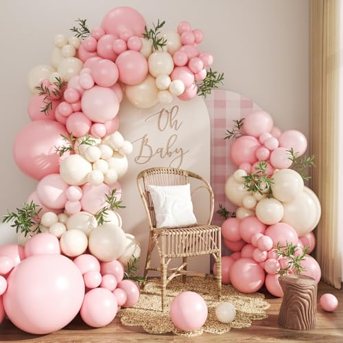 CROSSFINGERS 124-Piece Pink Balloon Arch Kit – Pastel Pink, Light Pink & Sand White Balloon Garland for Baby Showers, Weddings & Birthdays