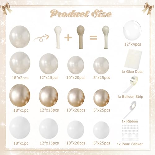 CROSSFINGERS 168pc Pearl Champagne Gold & White Balloon Garland Arch Kit for Parties