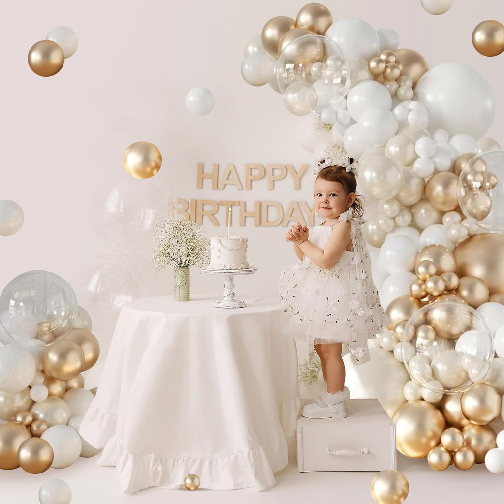 CROSSFINGERS 168pc Pearl Champagne Gold & White Balloon Garland Arch Kit for Parties