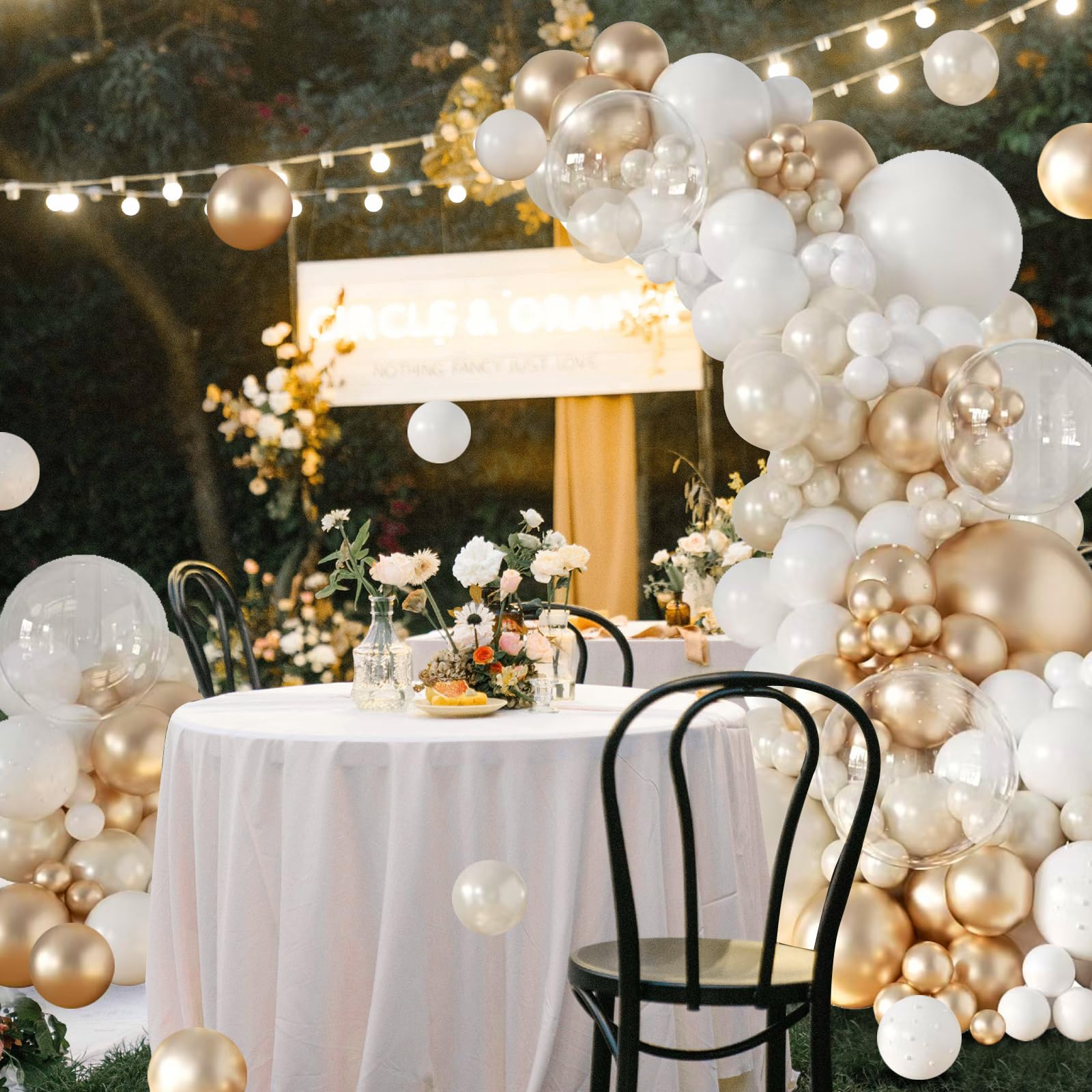 CROSSFINGERS 168pc Pearl Champagne Gold & White Balloon Garland Arch Kit for Parties