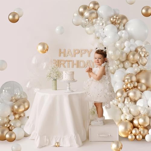 CROSSFINGERS 168pc Pearl Champagne Gold & White Balloon Garland Arch Kit for Parties