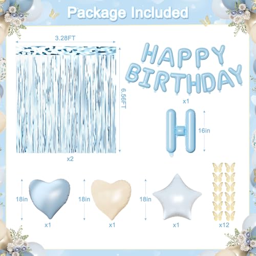 CROSSFINGERS Blue Birthday Decorations Set – 90+ Pieces Including Foil Balloons, Fringe Curtains & Gold Butterflies