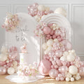 CROSSFINGERS Dusty Pink Balloon Garland Arch Kit - 168-Piece Double Stuffed Pearl White & Dusty Pink Balloons for Birthday, Wedding, Baby Shower Decorations