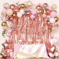 CROSSFINGERS Rose Gold Birthday Decorations 97-Piece Set – Foil & Latex Balloons, Fringe Curtains, Butterfly Decor for Women and Teens