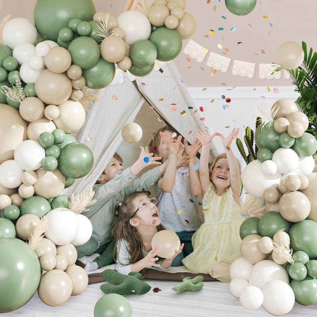 CROSSFINGERS Sage Green Balloon Arch Garland Kit - 145-Piece Set for Parties