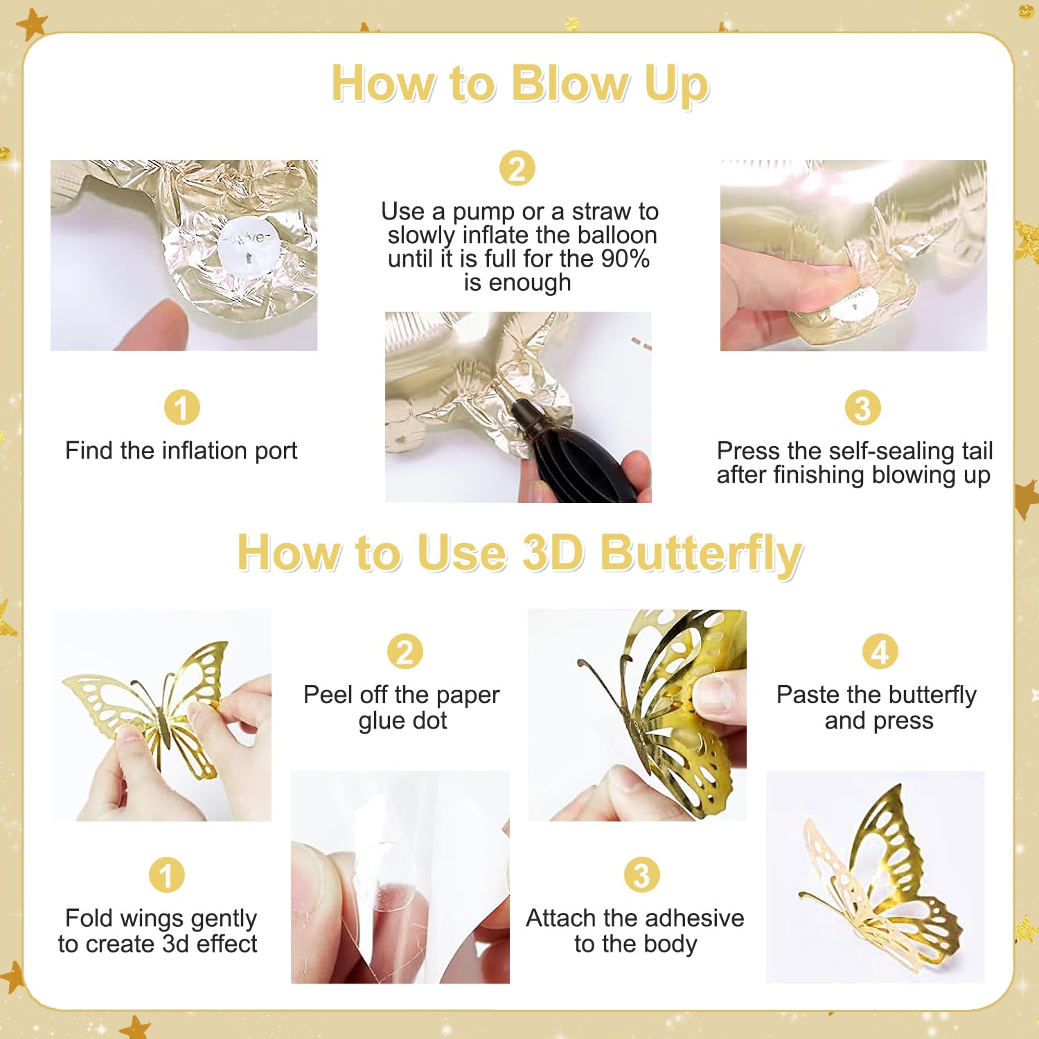 CROSSFINGERS White Gold Birthday Decorations: 94-Piece Set with Foil & Latex Balloons, Butterfly Decor, Fringe Curtains