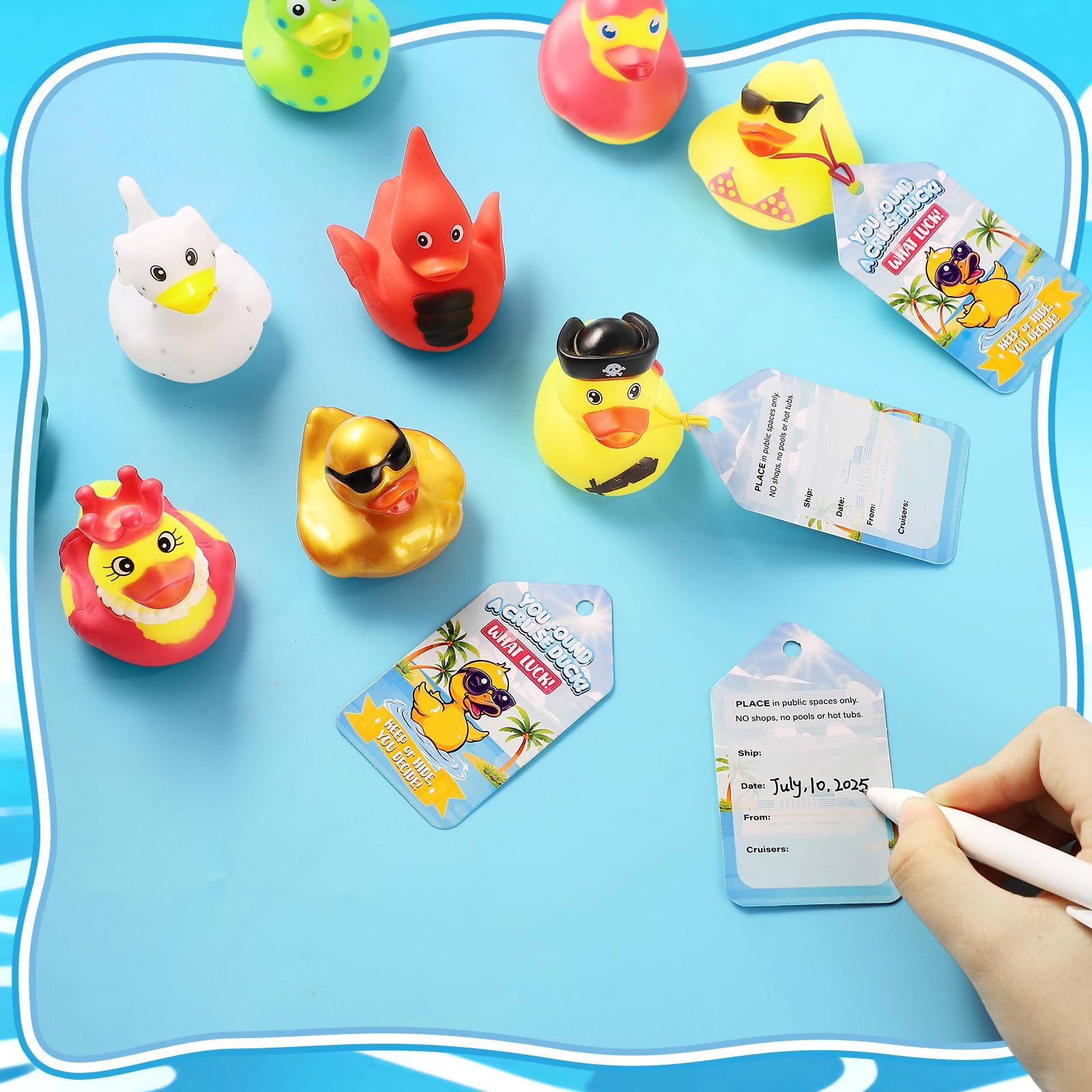 Cruise Rubber Duck Hiding Kit – 15 Ducks, 15 Tags, 20 Rubber Bands for Ducking Games