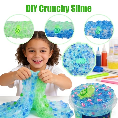 Crunchy Fishbowl Bead Slime Kit with Turtle Toy - Clear Slime for Kids Ages 6+ Party Favors