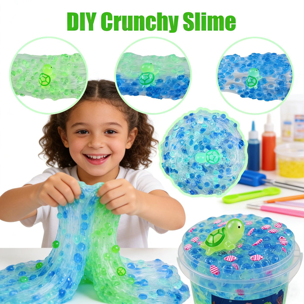 Crunchy Fishbowl Bead Slime Kit with Turtle Toy - Clear Slime for Kids Ages 6+ Party Favors