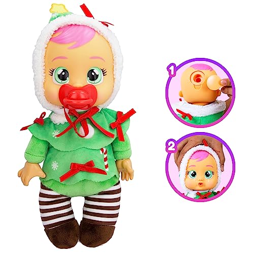 Cry Babies Tiny Cuddles Christmas Noelle Doll – 9" Soft Baby Doll, Cries Real Tears, Festive Pajamas