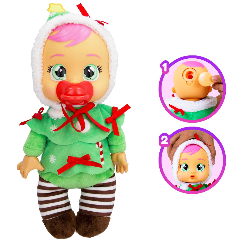 Cry Babies Tiny Cuddles Christmas Noelle Doll – 9" Soft Baby Doll, Cries Real Tears, Festive Pajamas