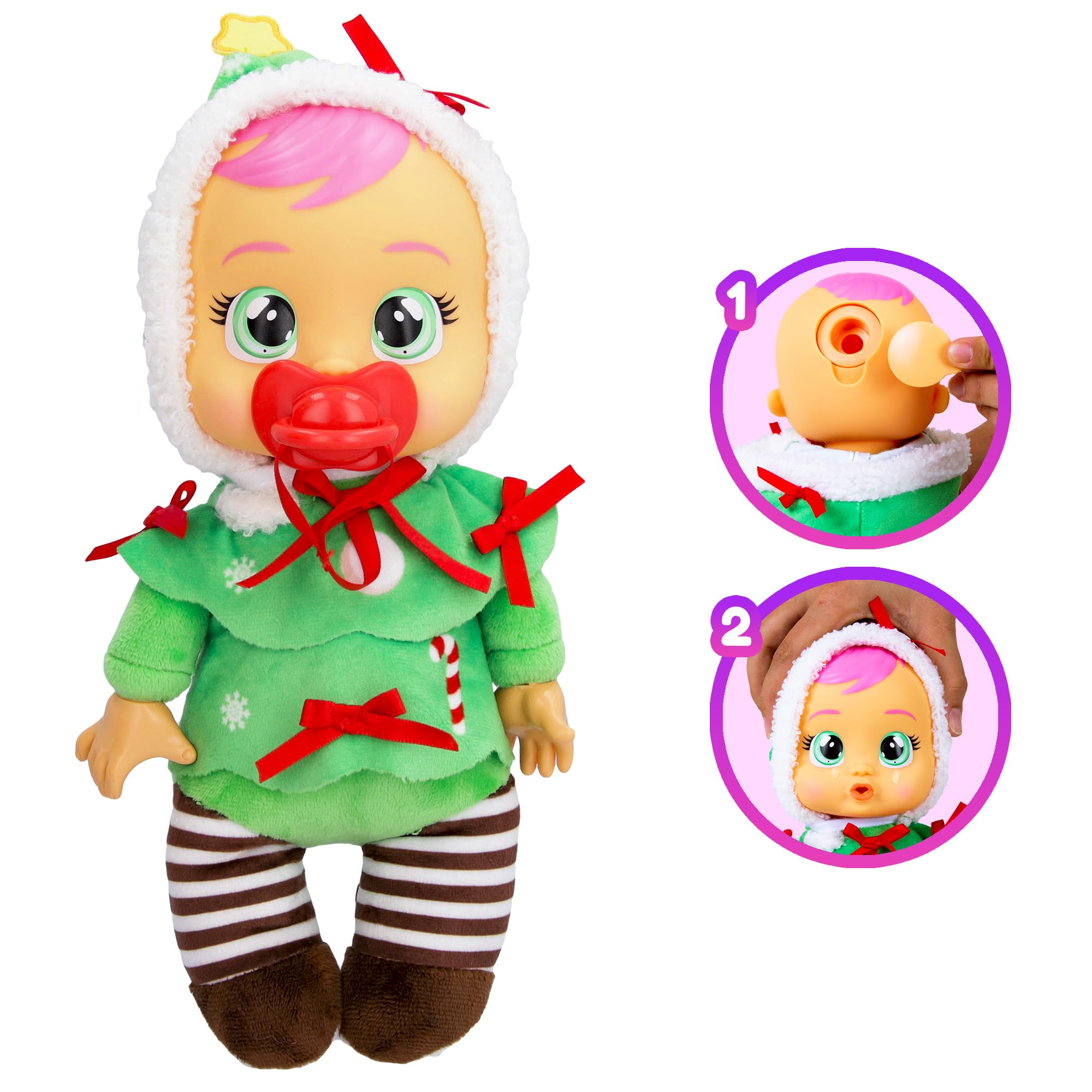 Cry Babies Tiny Cuddles Christmas Noelle Doll – 9" Soft Baby Doll, Cries Real Tears, Festive Pajamas