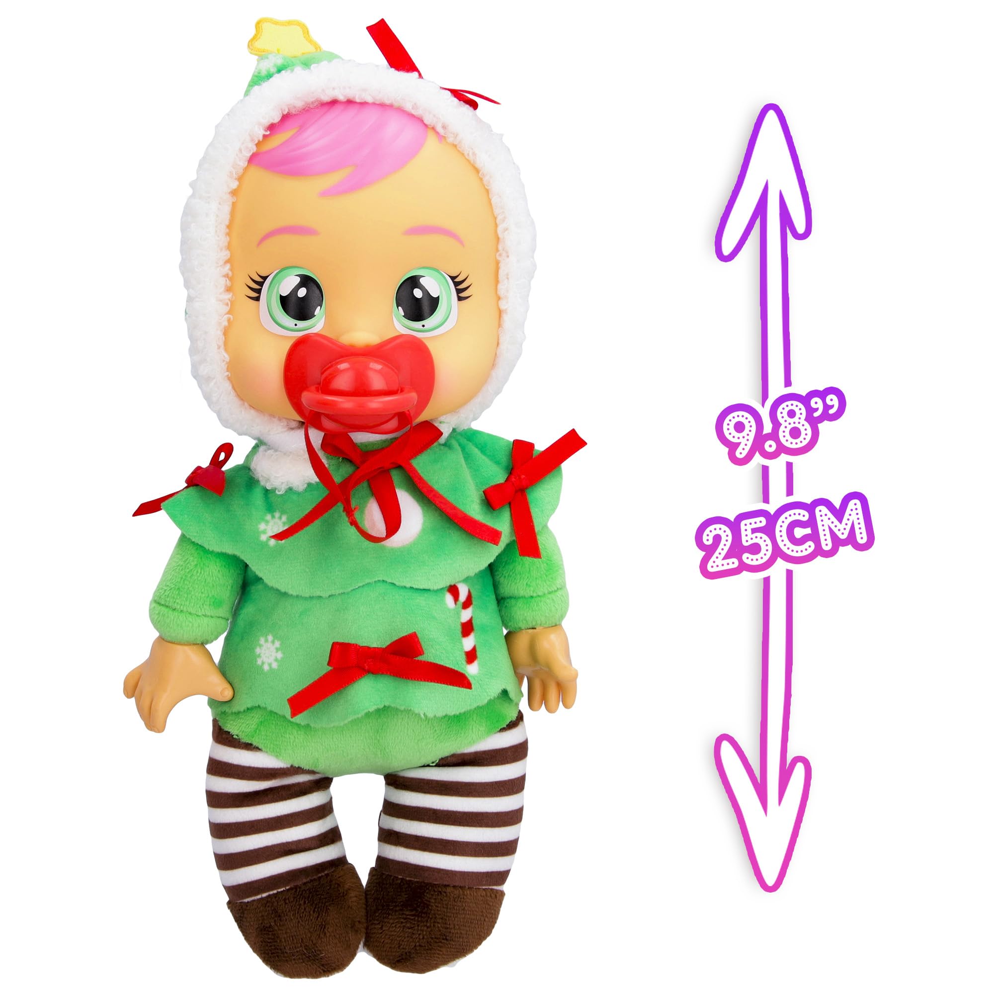 Cry Babies Tiny Cuddles Christmas Noelle Doll – 9" Soft Baby Doll, Cries Real Tears, Festive Pajamas