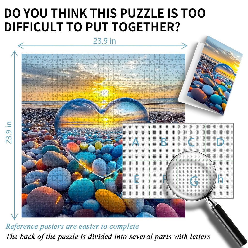 Crystal Heart 1000-Piece Jigsaw Puzzle – PICKFORU Summer Beach Sunset Scene for Adults