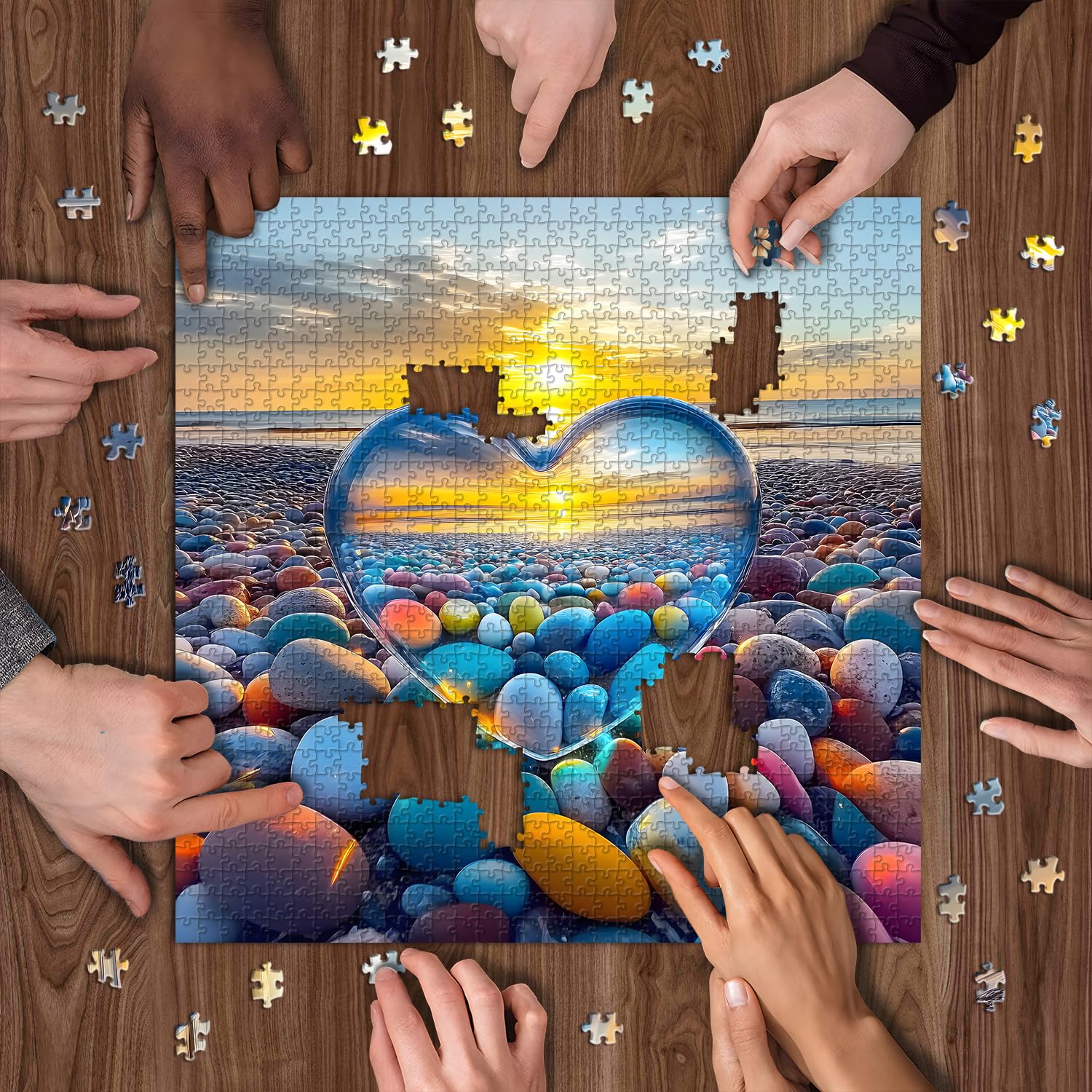 Crystal Heart 1000-Piece Jigsaw Puzzle – PICKFORU Summer Beach Sunset Scene for Adults