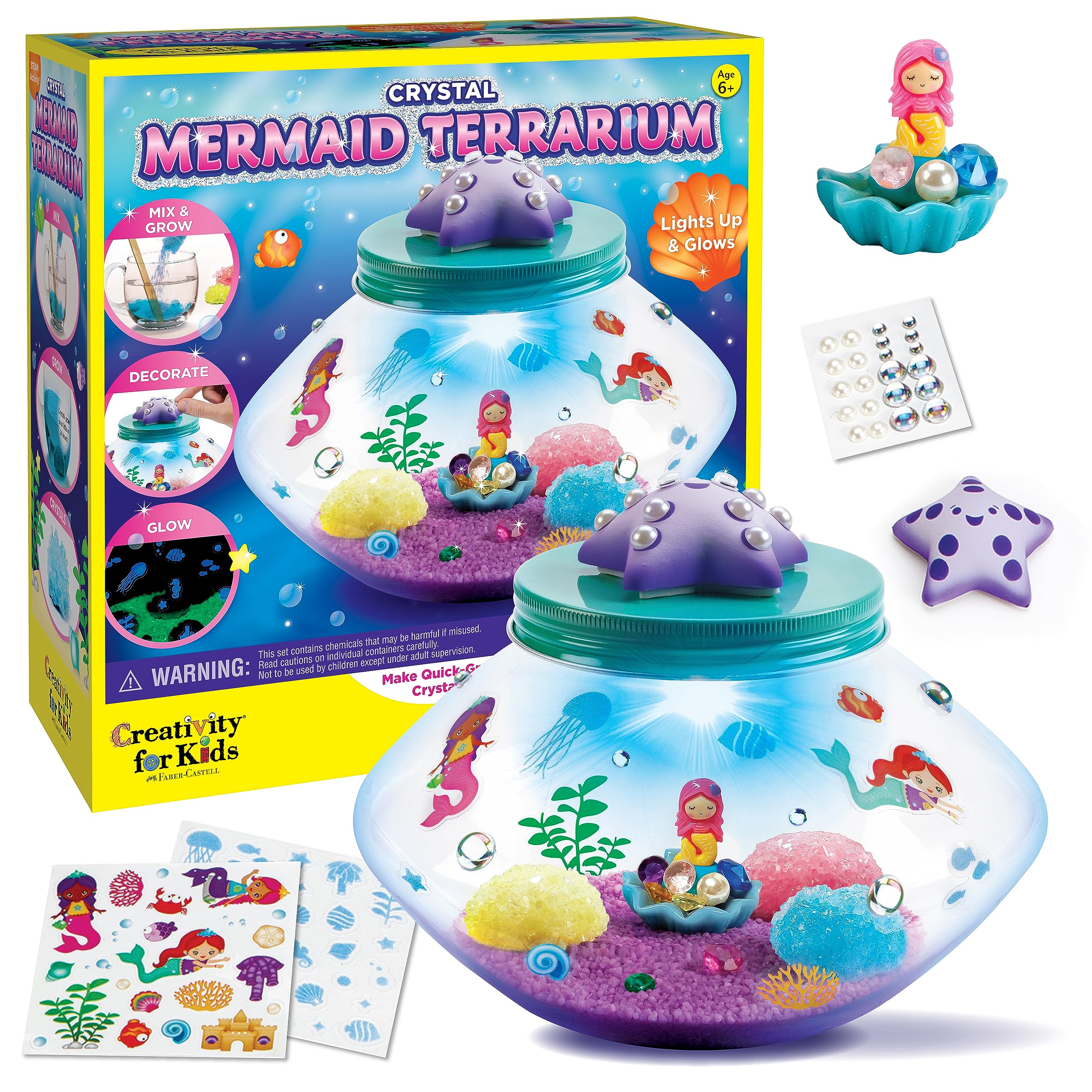 Crystal Mermaid Terrarium Kit – Grow Crystals & Light Up STEM Craft for Kids Ages 6+