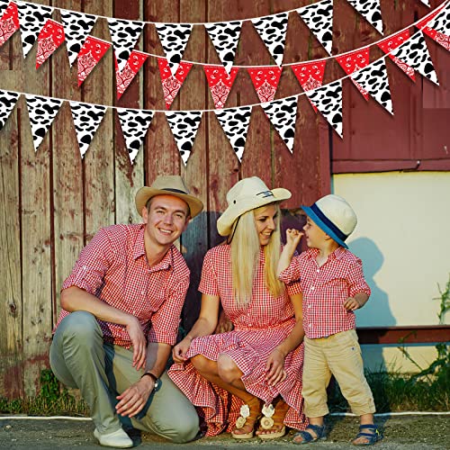 Ctosree 49 Ft Cow Print Bandana Pennant Banners – 5 Pack Western Cowboy Bunting for Farm Theme Party Decor (7.5 x 10.8 in Each)