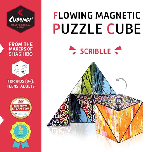 CUBENDI Geometric Origami Puzzle - Magnetic Shape Shifting Cube with 48 Magnets - Scribble Pattern