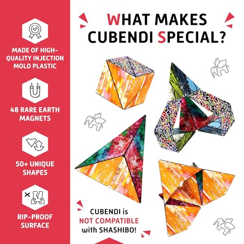 CUBENDI Geometric Origami Puzzle - Magnetic Shape Shifting Cube with 48 Magnets - Scribble Pattern