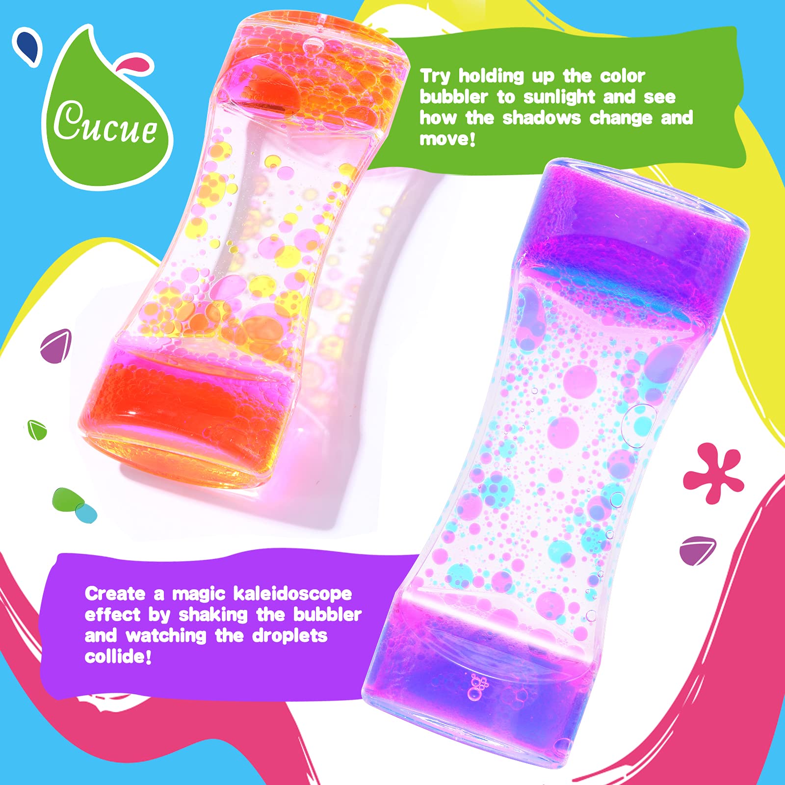 Cucue 2-Pack Liquid Motion Bubbler – Sensory Toy for Kids & Adults, 6.7-Inch Colorful Hourglass for Relaxation, No Power Needed