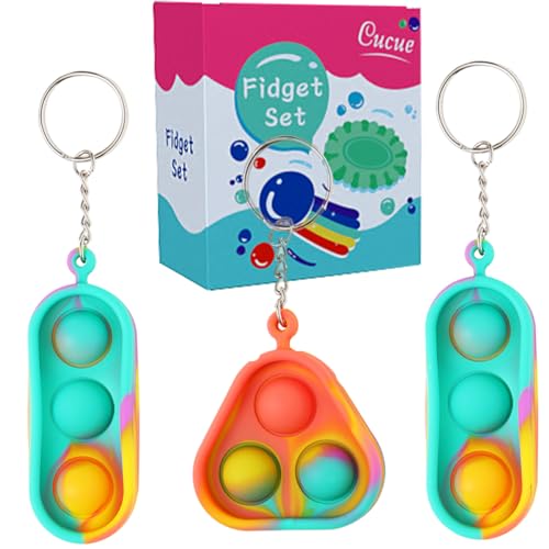 Cucue Keychain Mini Push Pop Fidget Toys – Pack of 3 Portable Silicone Poppers for Stress Relief and Sensory Play