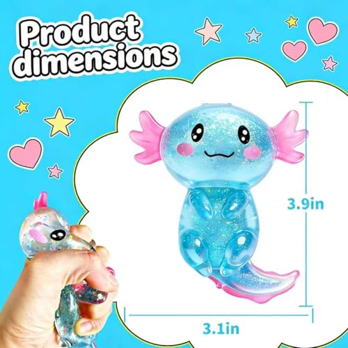 CUCURLE Glitter Axolotl Squishy Toy – Stretchy Sensory Stress Ball, Soft Fidget for Kids and Adults