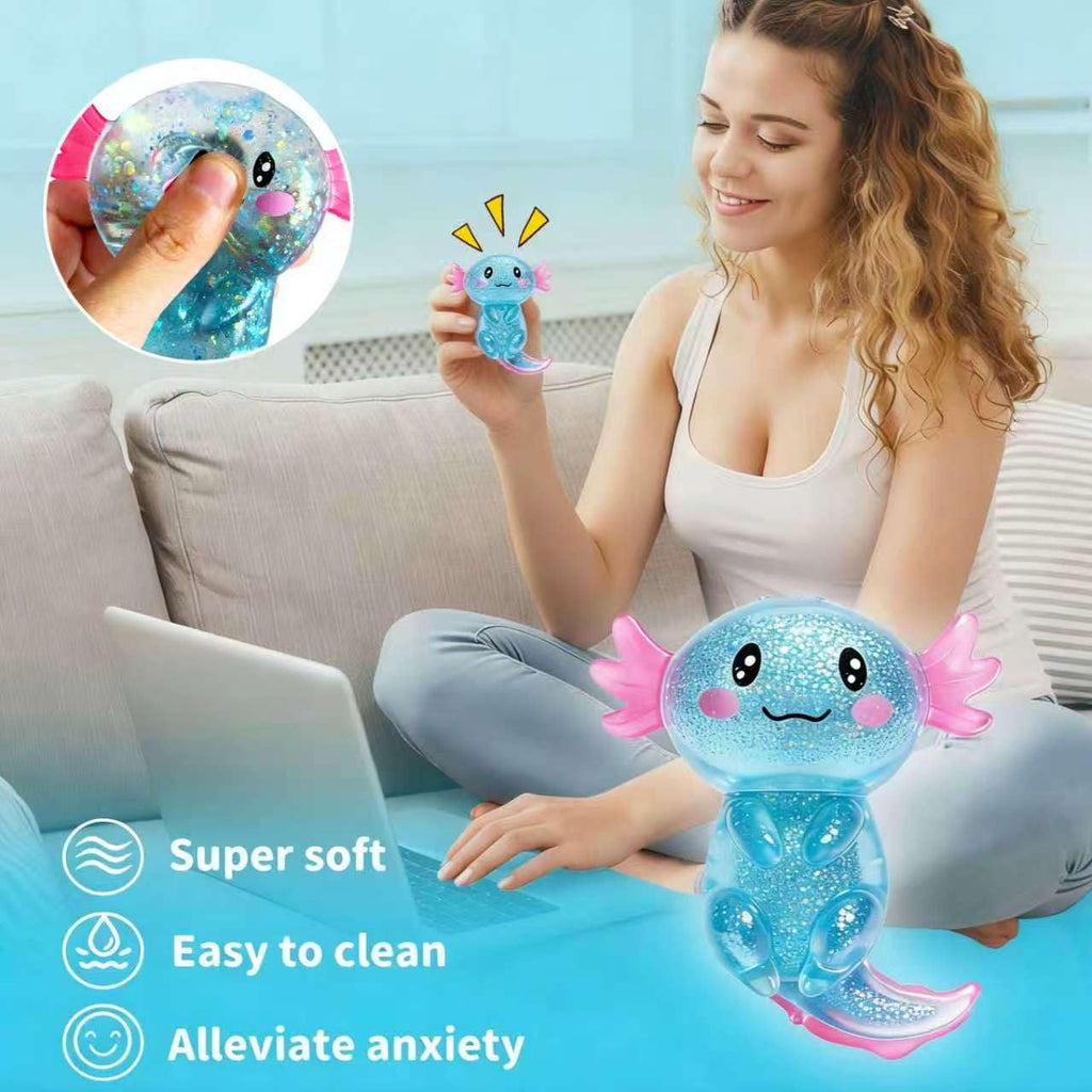 CUCURLE Glitter Axolotl Squishy Toy – Stretchy Sensory Stress Ball, Soft Fidget for Kids and Adults