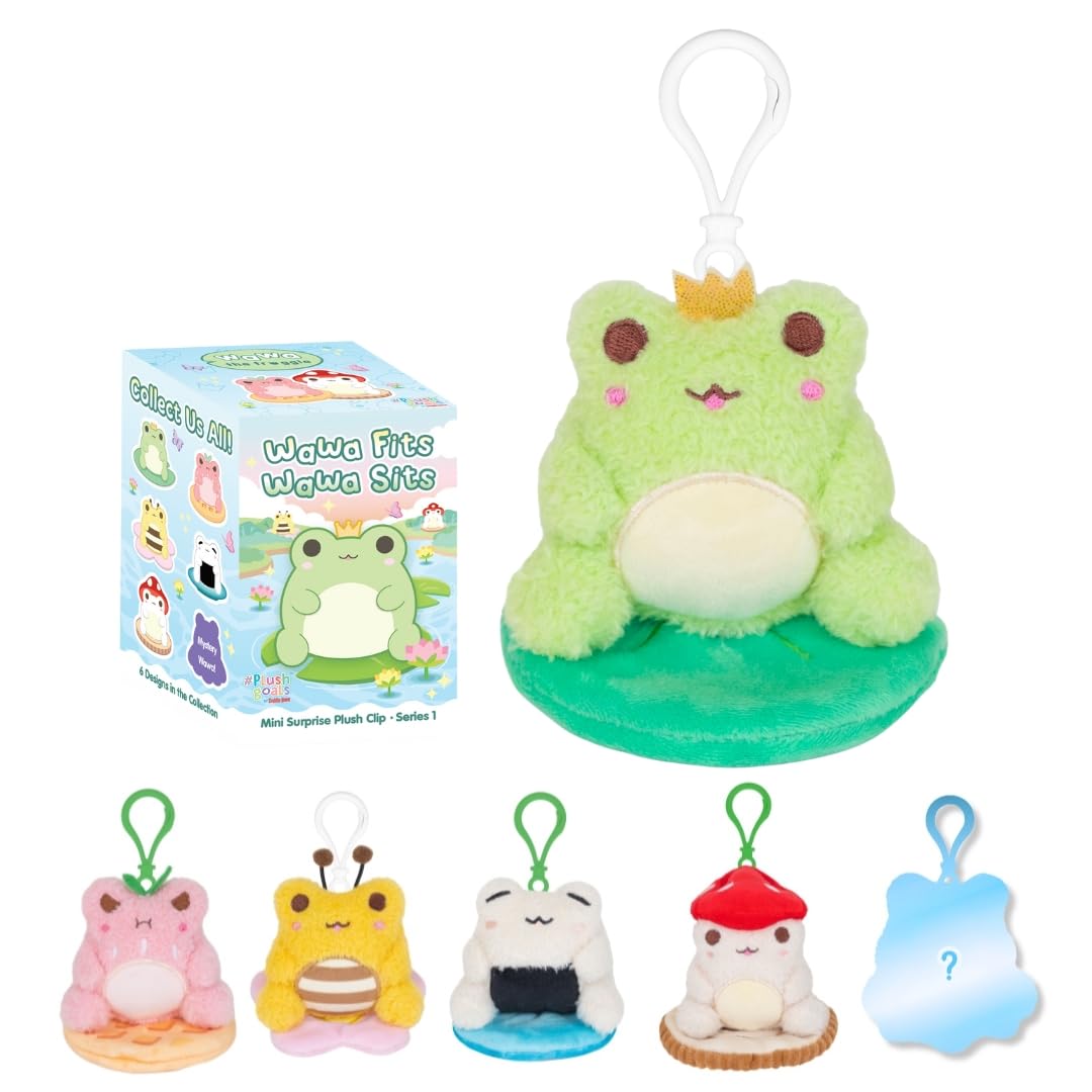 Cuddle Barn PlushGoals Wawa Fits Wawa Sits Blind Box Series 1 – Collectible Kawaii Frog Plushie Bag Charm, Mystery Unboxing, 3 Inches